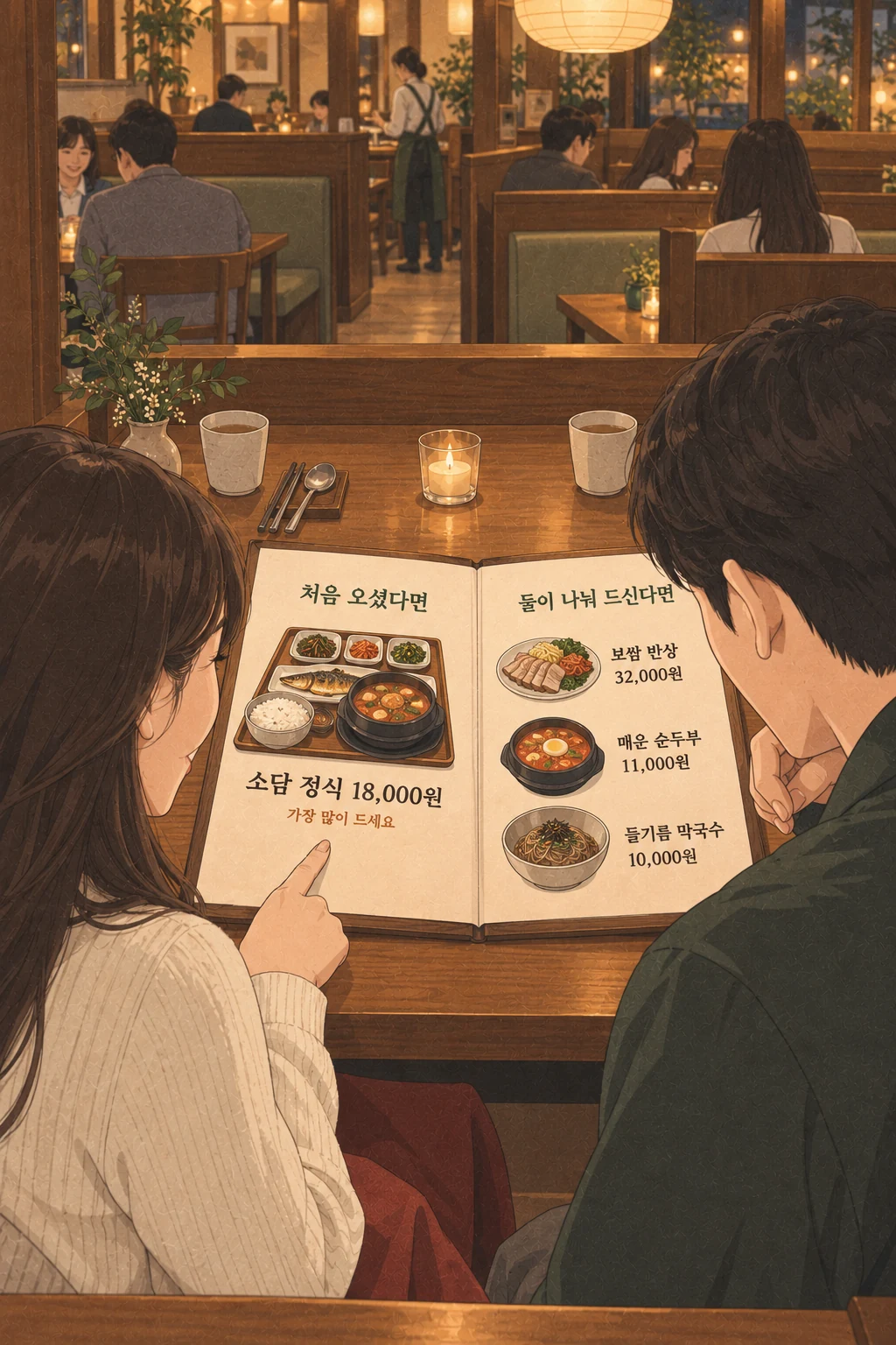 둘이서 펼친 메뉴판