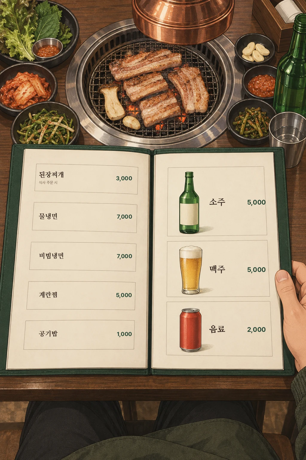 고깃집 테이블의 메뉴판